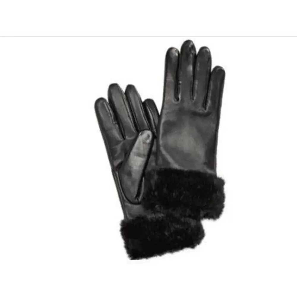 Charter Club Women's Faux Fur-Cuff Leather Tech Gloves Black S